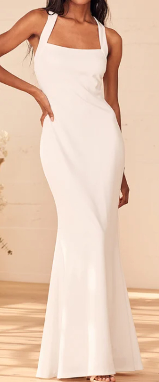 LULU'S M Pure Romance White Square Neck Wedding Mermaid Maxi Dress NEW B46